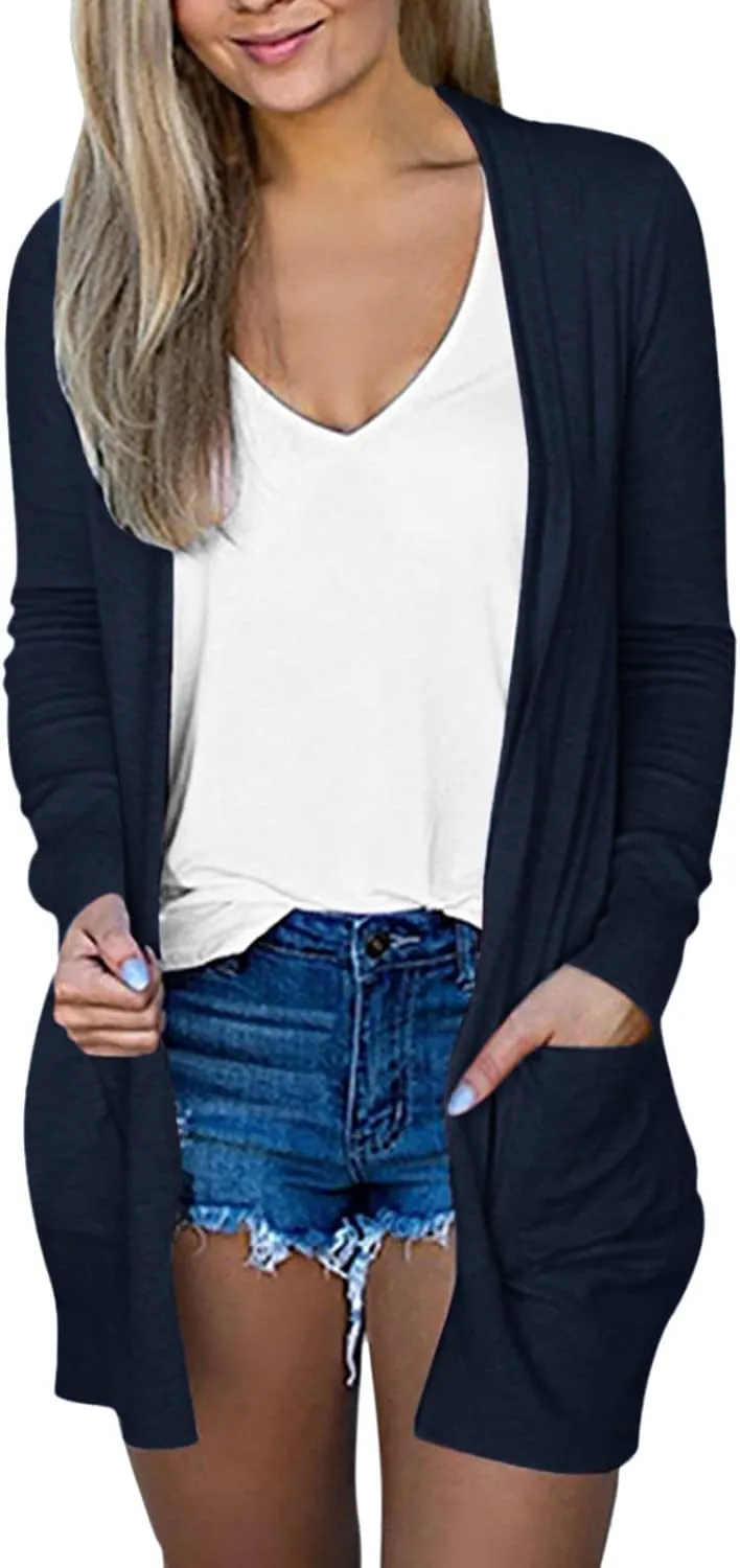 Womens Lightweight Medium Length Cardigan Sweater Fall Trendy Open Front Outwears Oversized Baggy Casual Sweater Coat