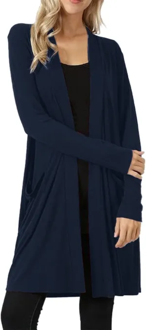 Womens Lightweight Medium Length Cardigan Sweater Fall Trendy Open Front Outwears Oversized Baggy Casual Sweater Coat