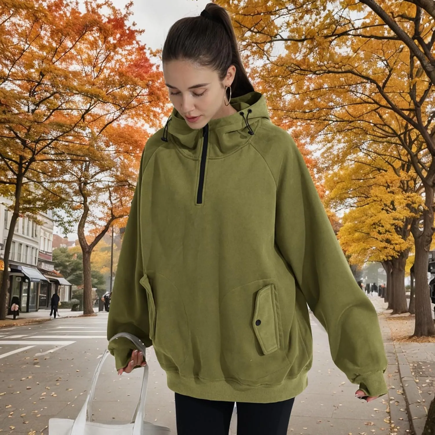 Womens Oversized Half Zip Cropped Hoodies Sweatshirts Long Sleeve Sweaters Pullover Fall Outfits Winter Clothes