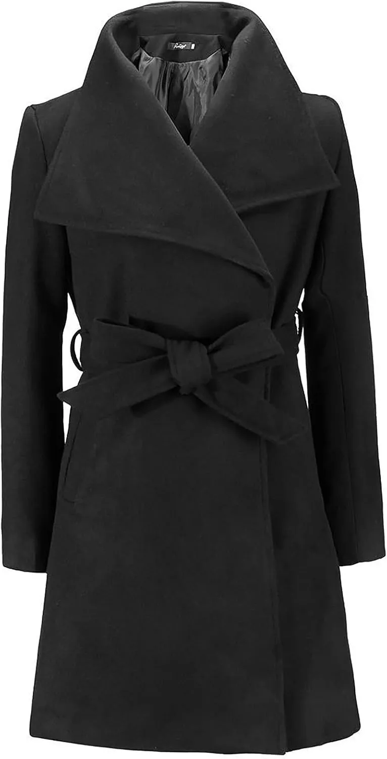 Womens Oversized Long Trench Coat Double Breasted Notch Lapel Wool Blend Coats Windproof Jackets Overcoat with Belt