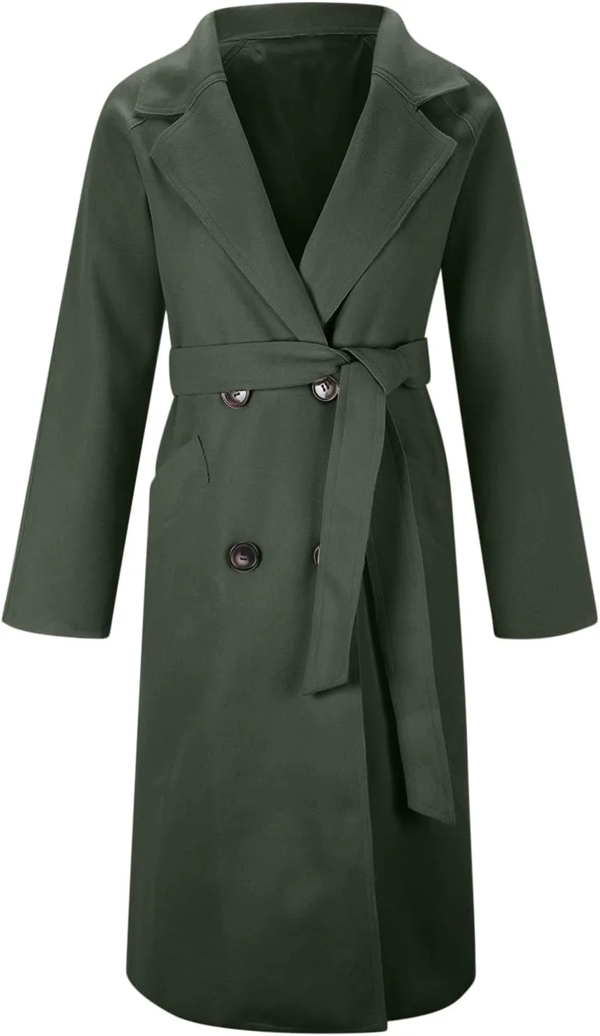 Womens Oversized Long Trench Coat Double Breasted Notch Lapel Wool Blend Coats Windproof Jackets Overcoat with Belt