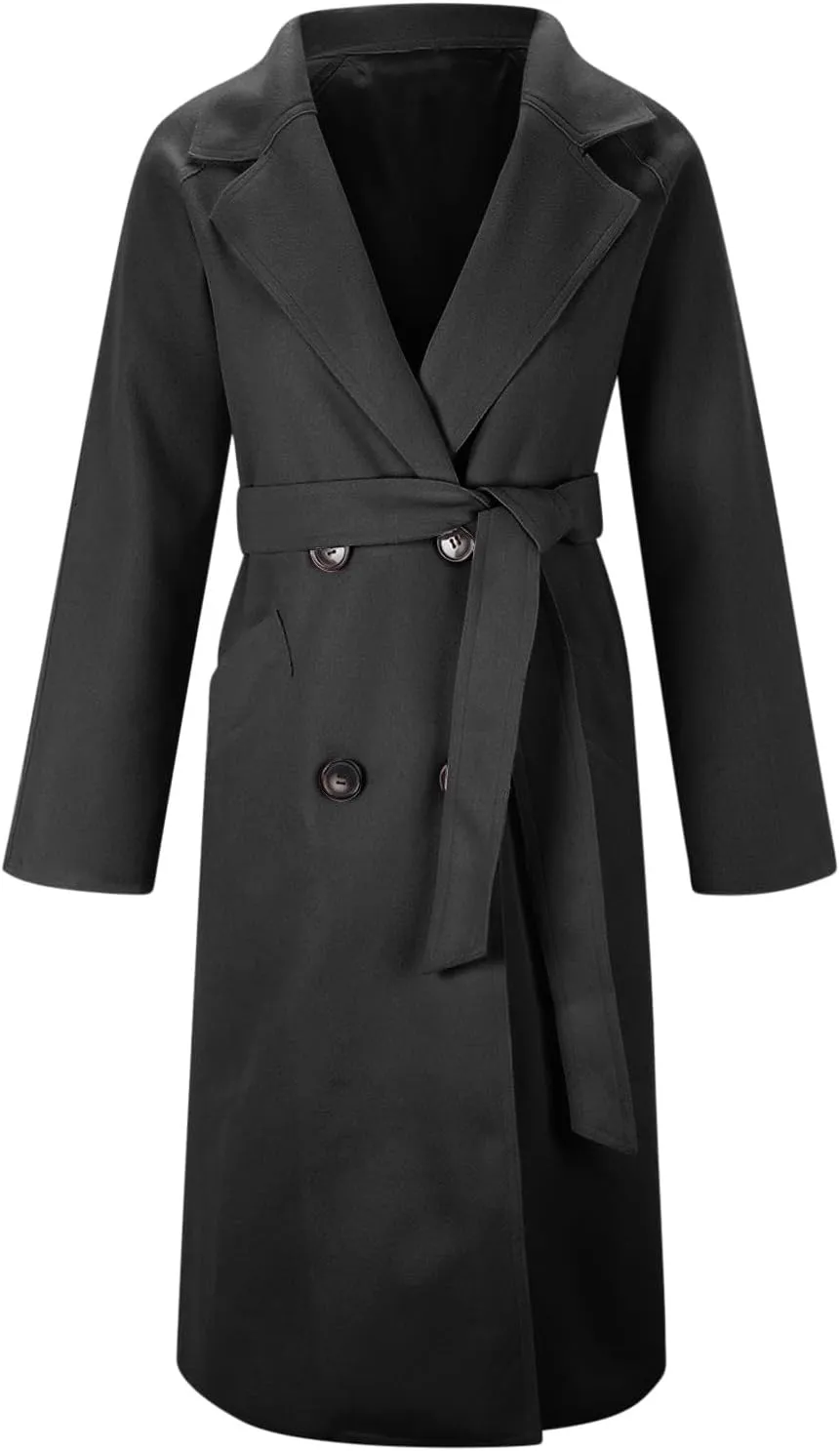 Womens Oversized Long Trench Coat Double Breasted Notch Lapel Wool Blend Coats Windproof Jackets Overcoat with Belt