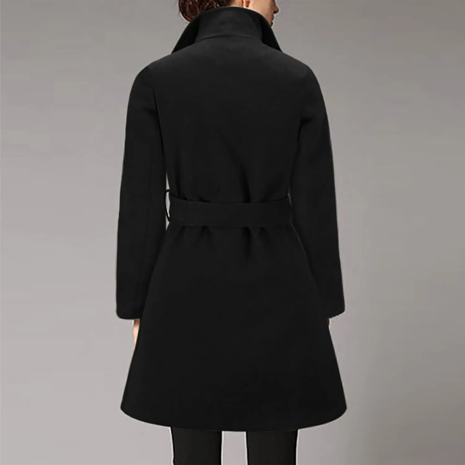 Womens Oversized Long Trench Coat Double Breasted Notch Lapel Wool Blend Coats Windproof Jackets Overcoat with Belt