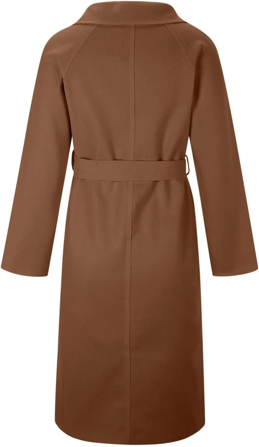 Womens Oversized Long Trench Coat Double Breasted Notch Lapel Wool Blend Coats Windproof Jackets Overcoat with Belt