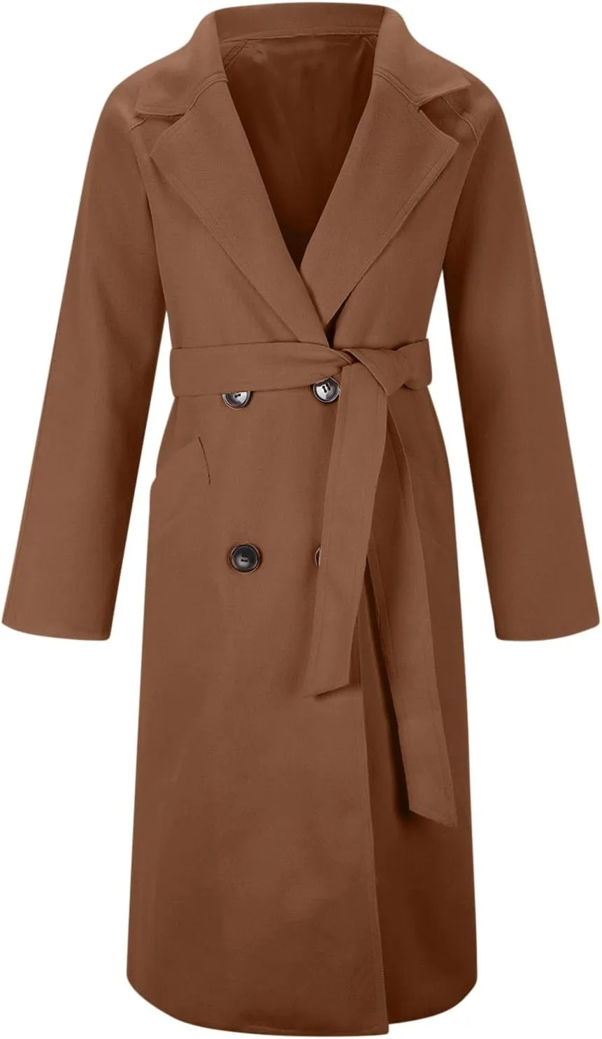 Womens Oversized Long Trench Coat Double Breasted Notch Lapel Wool Blend Coats Windproof Jackets Overcoat with Belt