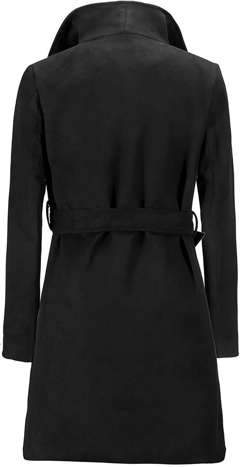 Womens Oversized Long Trench Coat Double Breasted Notch Lapel Wool Blend Coats Windproof Jackets Overcoat with Belt