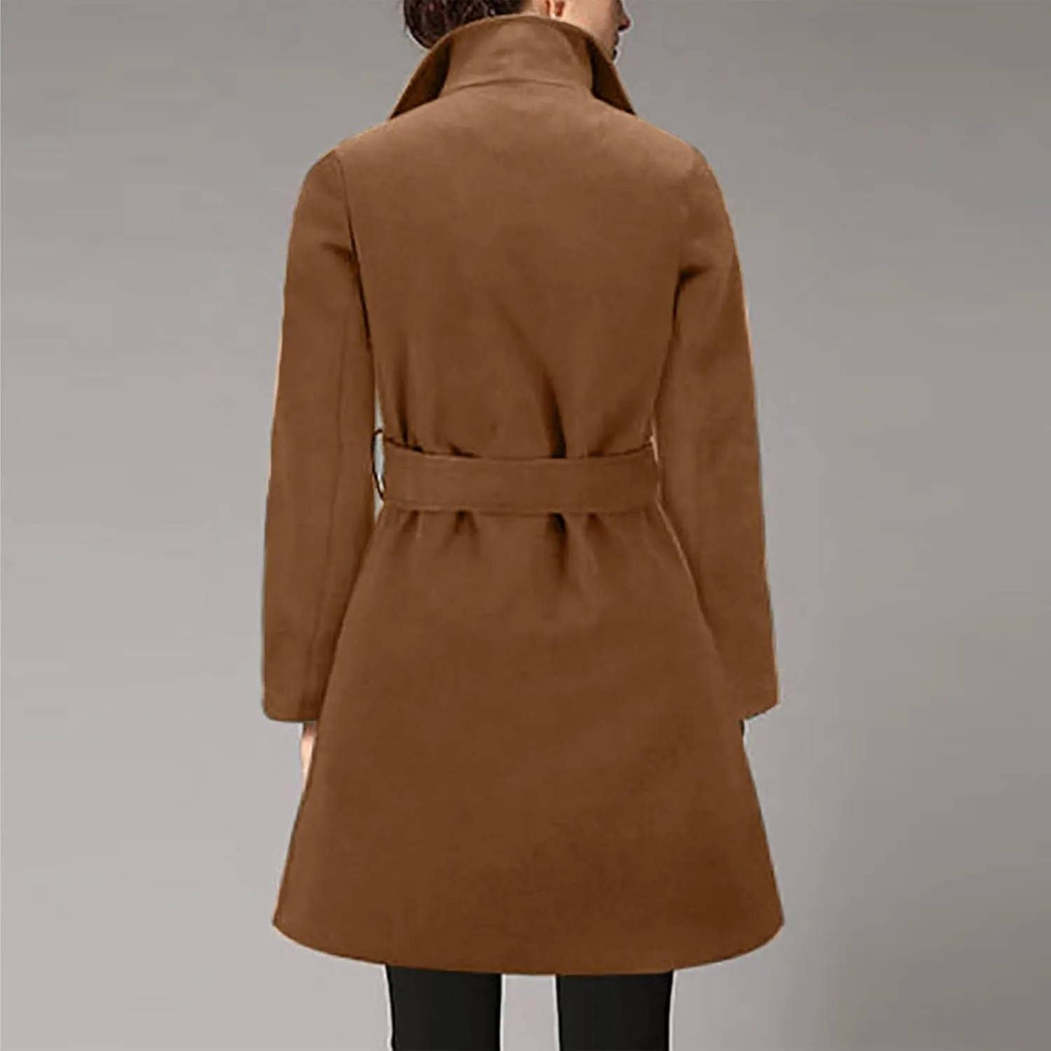 Womens Oversized Long Trench Coat Double Breasted Notch Lapel Wool Blend Coats Windproof Jackets Overcoat with Belt