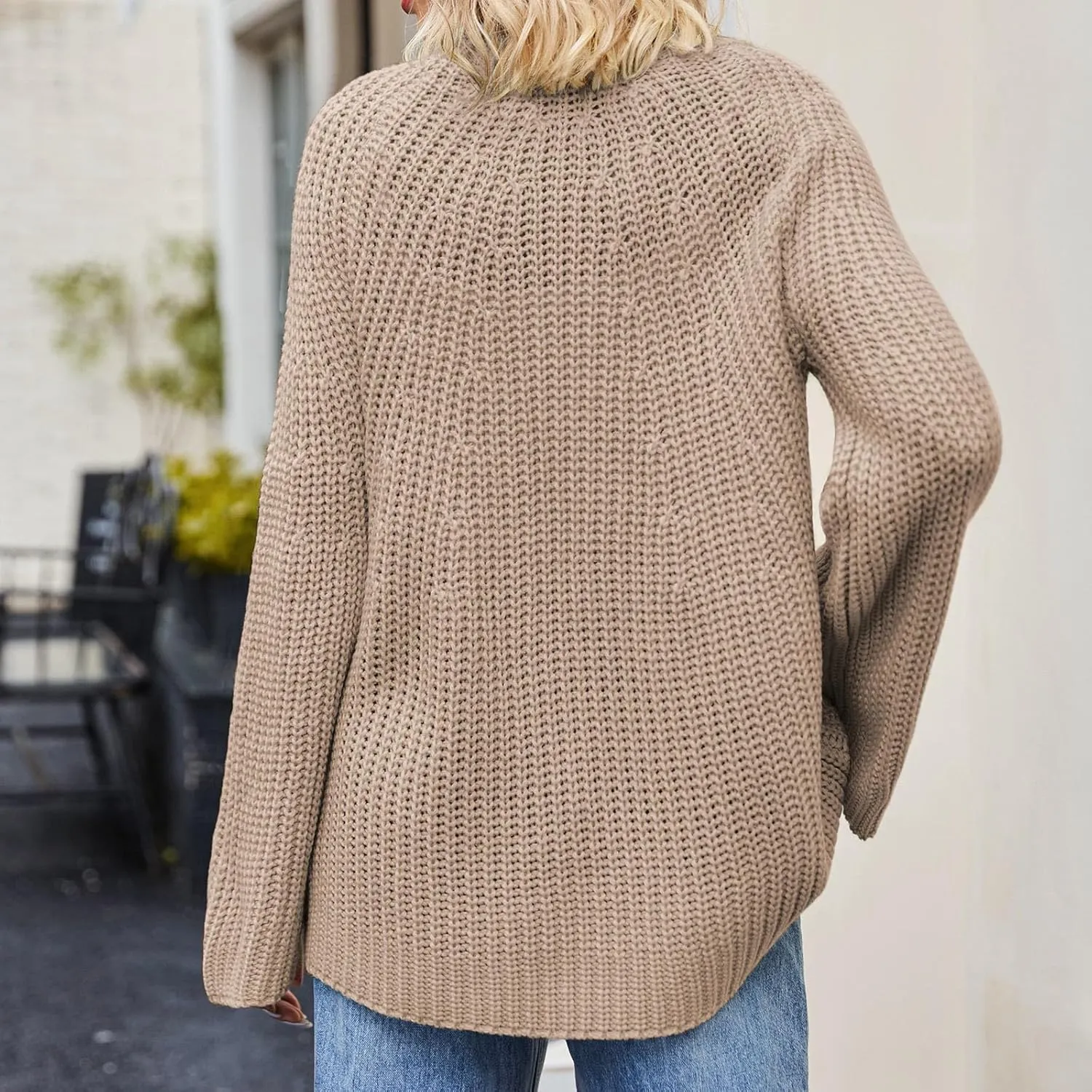 Womens Oversized Sweaters Long Lantern Sleeve Crew Neck 2024 Fall Trendy Ribbed Knit Pullover Sweater Casual Tops