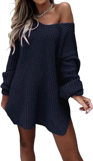 Women's Oversized Sweatshirts Off Shoulder Cable Knit Sweater Lightweight Batwing Long Sleeve V Neck Pullover Tops