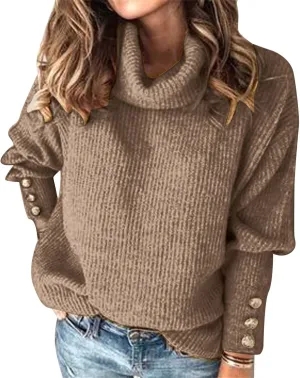 Womens Oversized Turtleneck Sweaters 2024 Fall Long Sleeve Ribbed Cable Knit Tunic Sweater Pullover Jumpers Tops