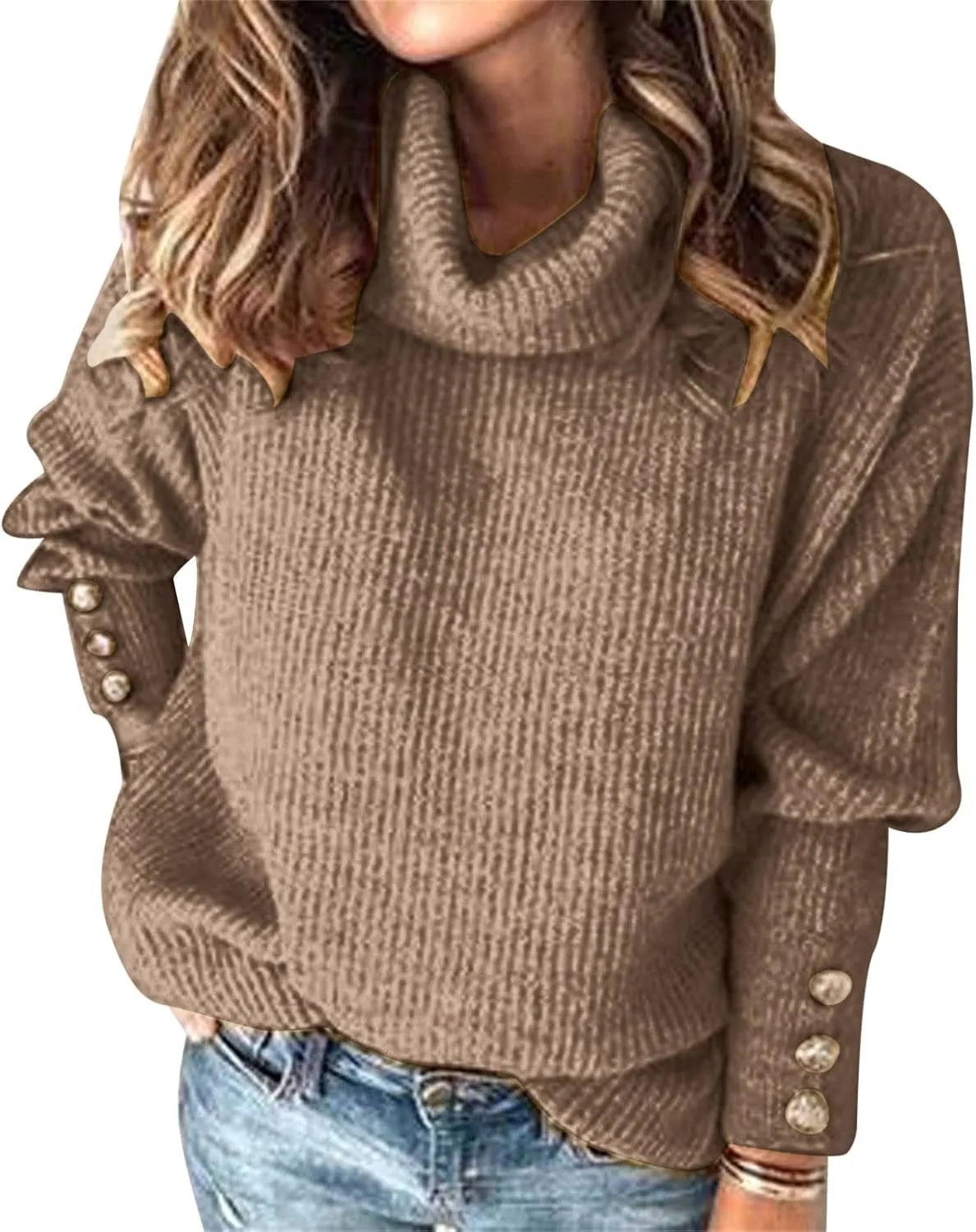 Womens Oversized Turtleneck Sweaters 2024 Fall Long Sleeve Ribbed Cable Knit Tunic Sweater Pullover Jumpers Tops
