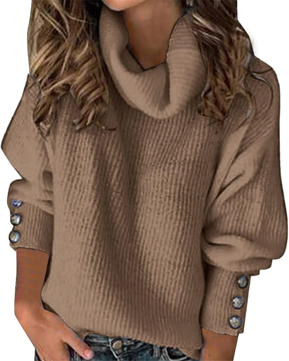 Womens Oversized Turtleneck Sweaters 2024 Fall Long Sleeve Ribbed Cable Knit Tunic Sweater Pullover Jumpers Tops