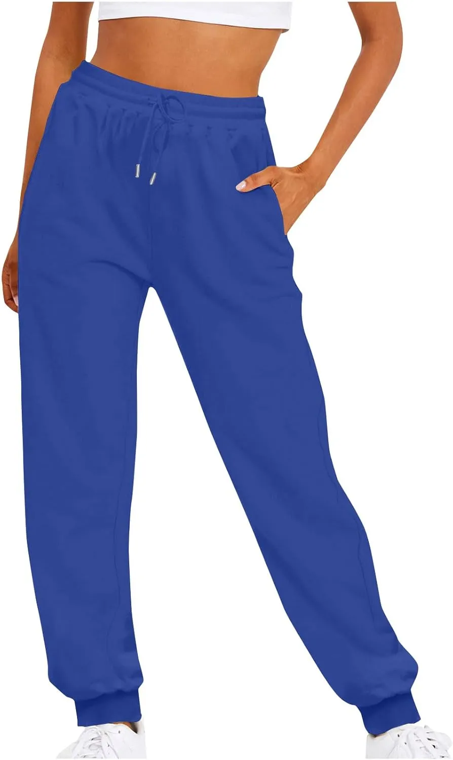 Women's Plus Size Sweatpants with Pockets Baggy Drawstring Elastic Lounge Pants Comfy Active Workout Jogging Pants