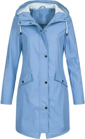Women's Raincoat Solid Color Long Sleeve Full Zip Up Long Jacket Outdoor Lightweight Hooded Windproof Jackets Coat