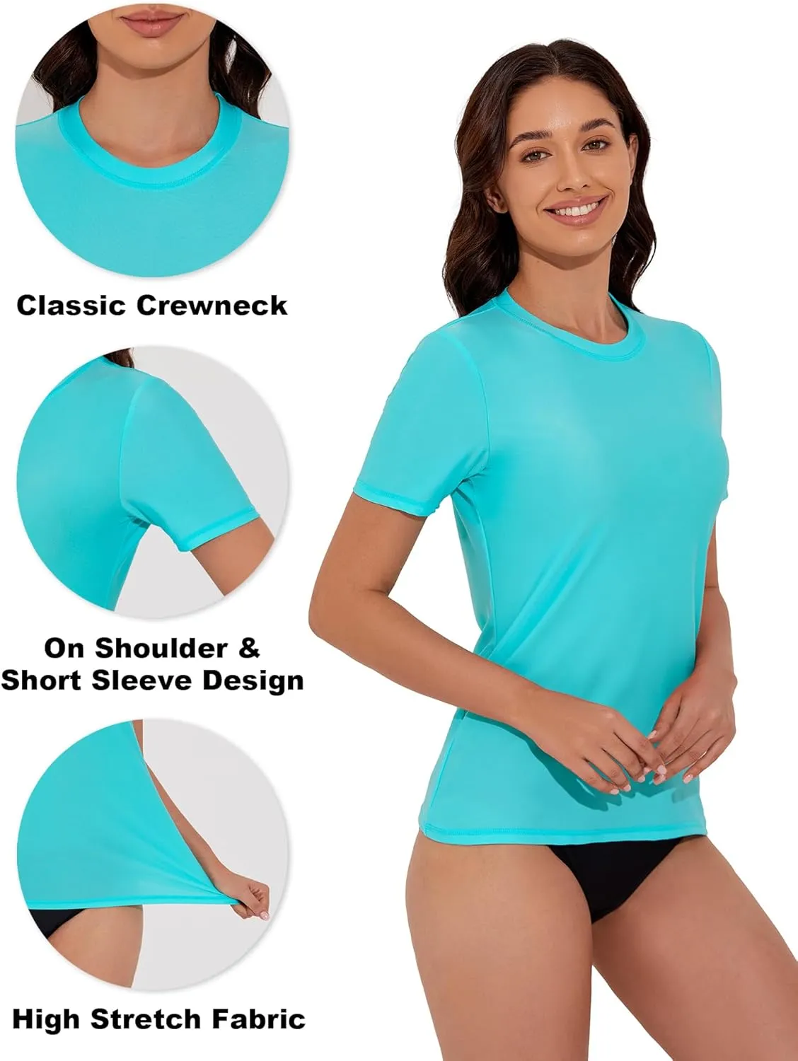 Women's Rash Guard UPF 50  Short Sleeve Swim Shirts Quick Dry Swimsuit Top UV Sun Protection Bathing Suit Top