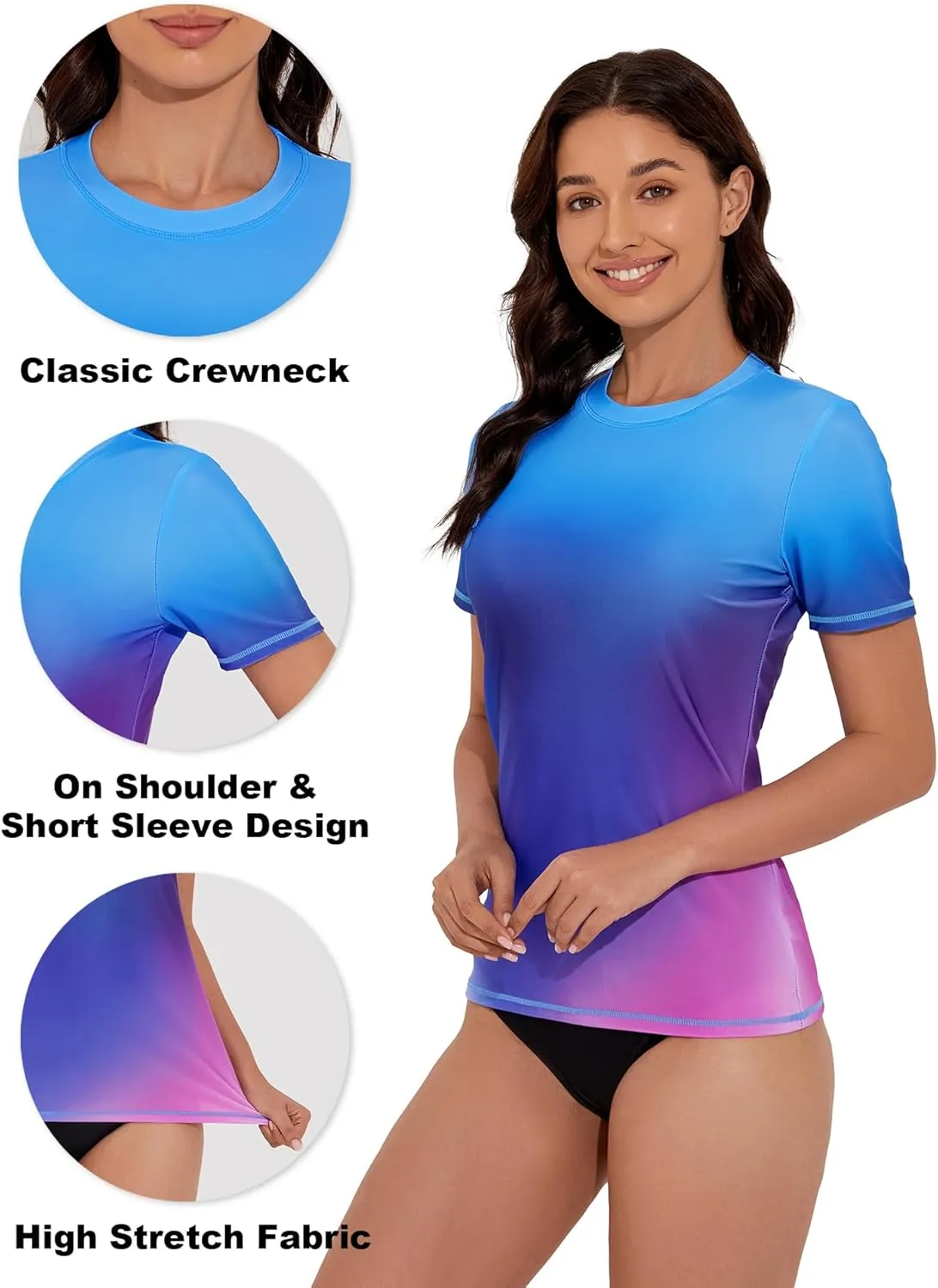 Women's Rash Guard UPF 50  Short Sleeve Swim Shirts Quick Dry Swimsuit Top UV Sun Protection Bathing Suit Top