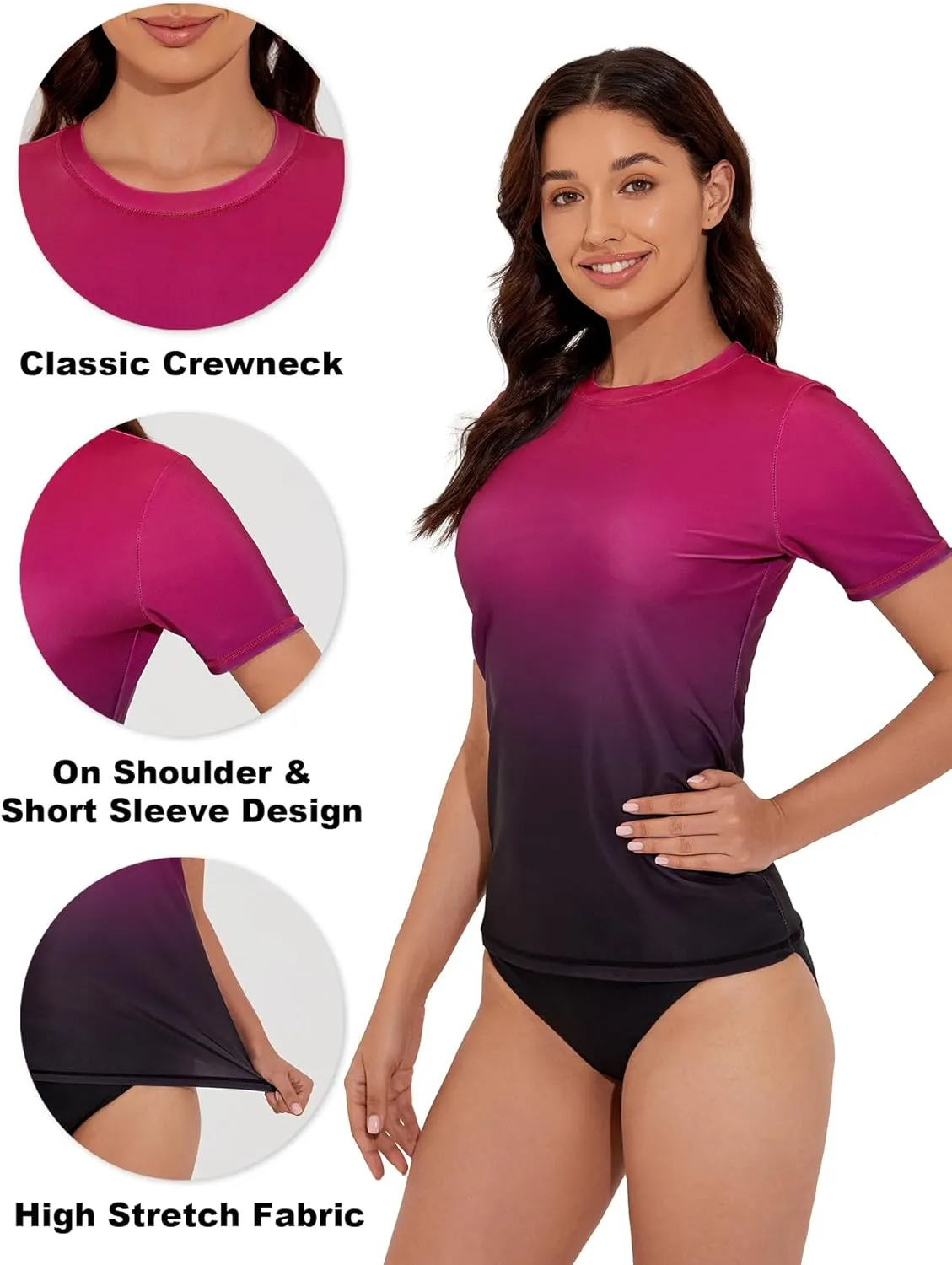 Women's Rash Guard UPF 50  Short Sleeve Swim Shirts Quick Dry Swimsuit Top UV Sun Protection Bathing Suit Top