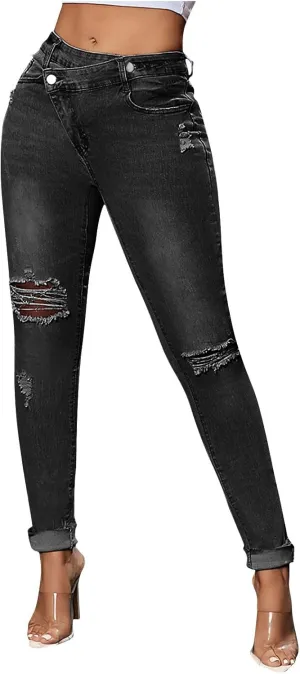 Women's Ripped Skinny Jeans High Waisted Stretchy Denim Pants Slim Fit Destroyed Distressed Jean Pants for Women