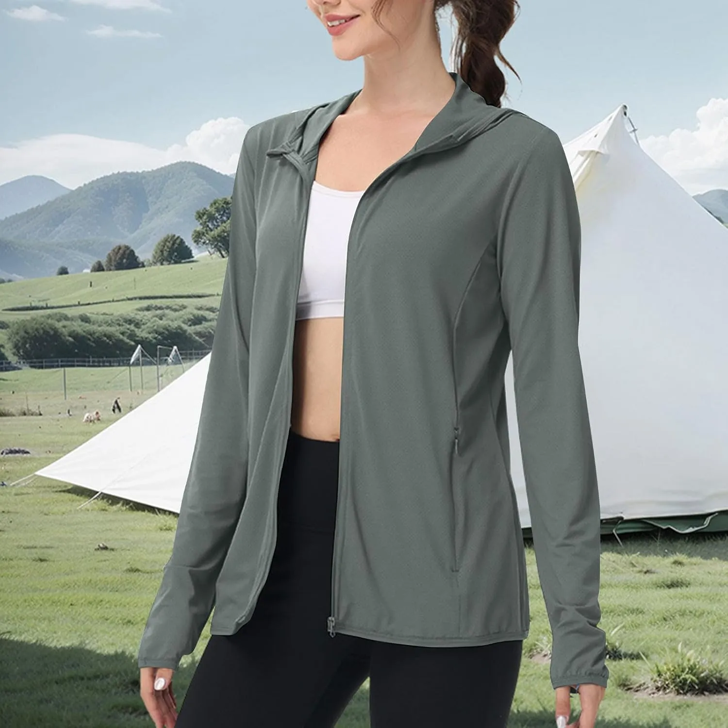 Women's Sun Protection Jacket Cooling Hooded SPF Shirts Lightweight Long Sleeve UV Clothing for Outdoor Hiking Running