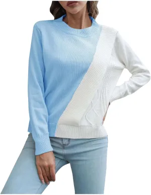 Womens Sweaters Fall Dressy Casual V Neck Long Sleeve Pullover Fashion Clothes 2024 Color Block Knit Trendy Tops
