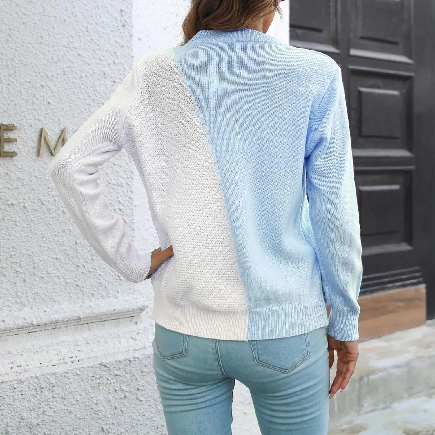 Womens Sweaters Fall Dressy Casual V Neck Long Sleeve Pullover Fashion Clothes 2024 Color Block Knit Trendy Tops