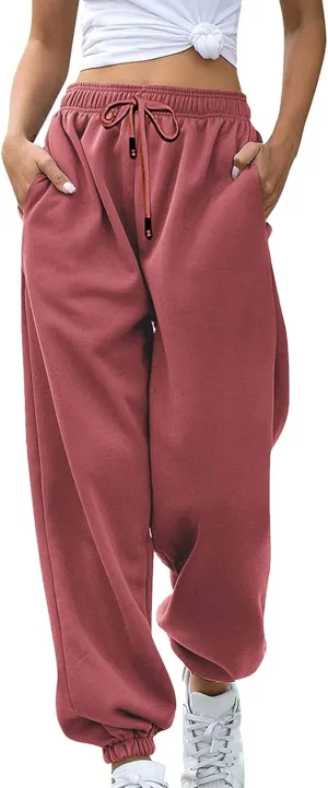 Women's Sweatpants with Pockets Fall Winter Warm High Waisted Drawstring Lounge Sweat Pants Baggy Running Joggers