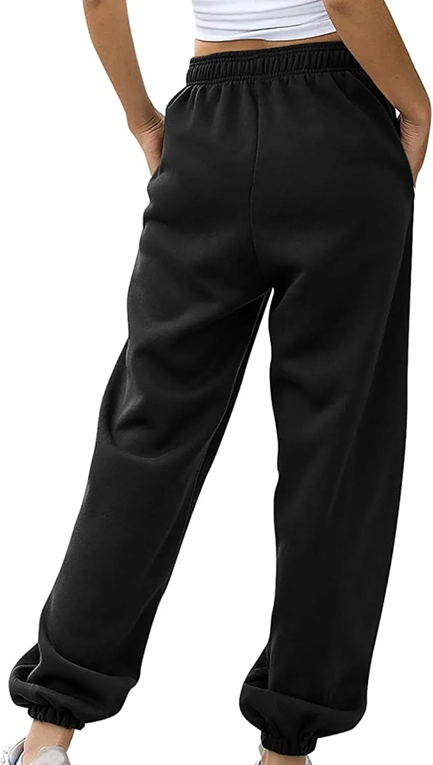 Women's Sweatpants with Pockets Fall Winter Warm High Waisted Drawstring Lounge Sweat Pants Baggy Running Joggers