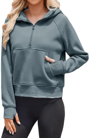 Womens Sweatshirts Half Zip Cropped Hoodies Fleece Pullover Quarter Zip Up Fall Outfits Clothes Spring