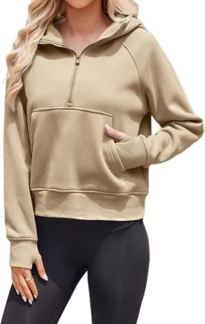 Womens Sweatshirts Half Zip Cropped Hoodies Fleece Pullover Quarter Zip Up Fall Outfits Clothes Spring