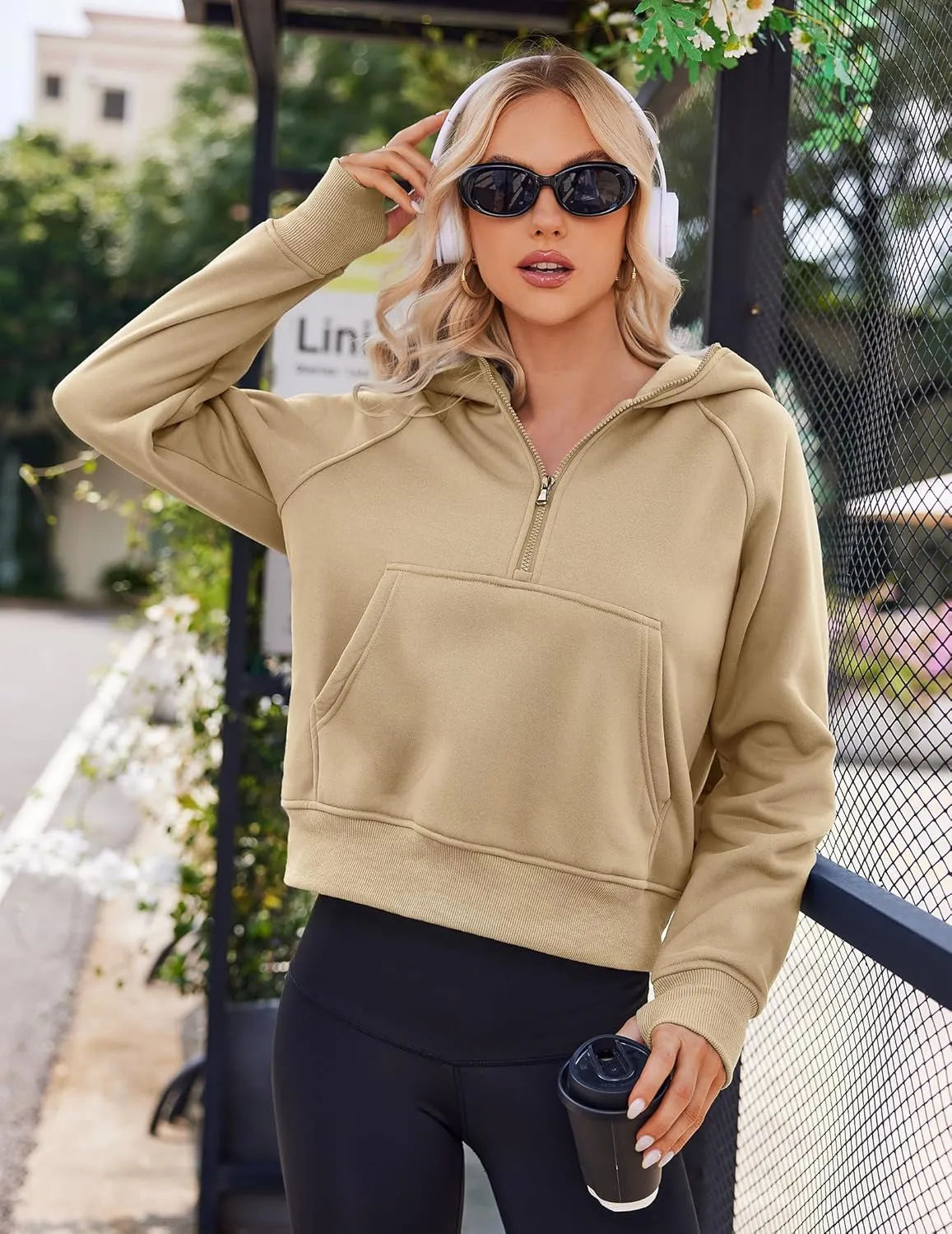 Womens Sweatshirts Half Zip Cropped Hoodies Fleece Pullover Quarter Zip Up Fall Outfits Clothes Spring