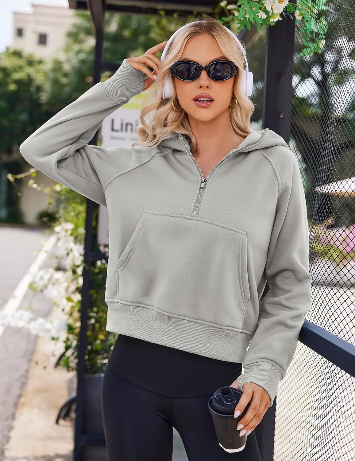 Womens Sweatshirts Half Zip Cropped Hoodies Fleece Pullover Quarter Zip Up Fall Outfits Clothes Spring