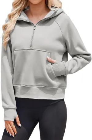 Womens Sweatshirts Half Zip Cropped Hoodies Fleece Pullover Quarter Zip Up Fall Outfits Clothes Spring