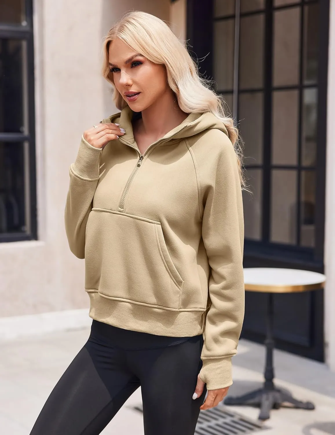 Womens Sweatshirts Half Zip Cropped Hoodies Fleece Pullover Quarter Zip Up Fall Outfits Clothes Spring