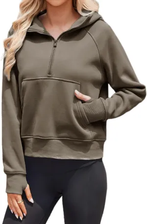 Womens Sweatshirts Half Zip Cropped Hoodies Fleece Pullover Quarter Zip Up Fall Outfits Clothes Spring