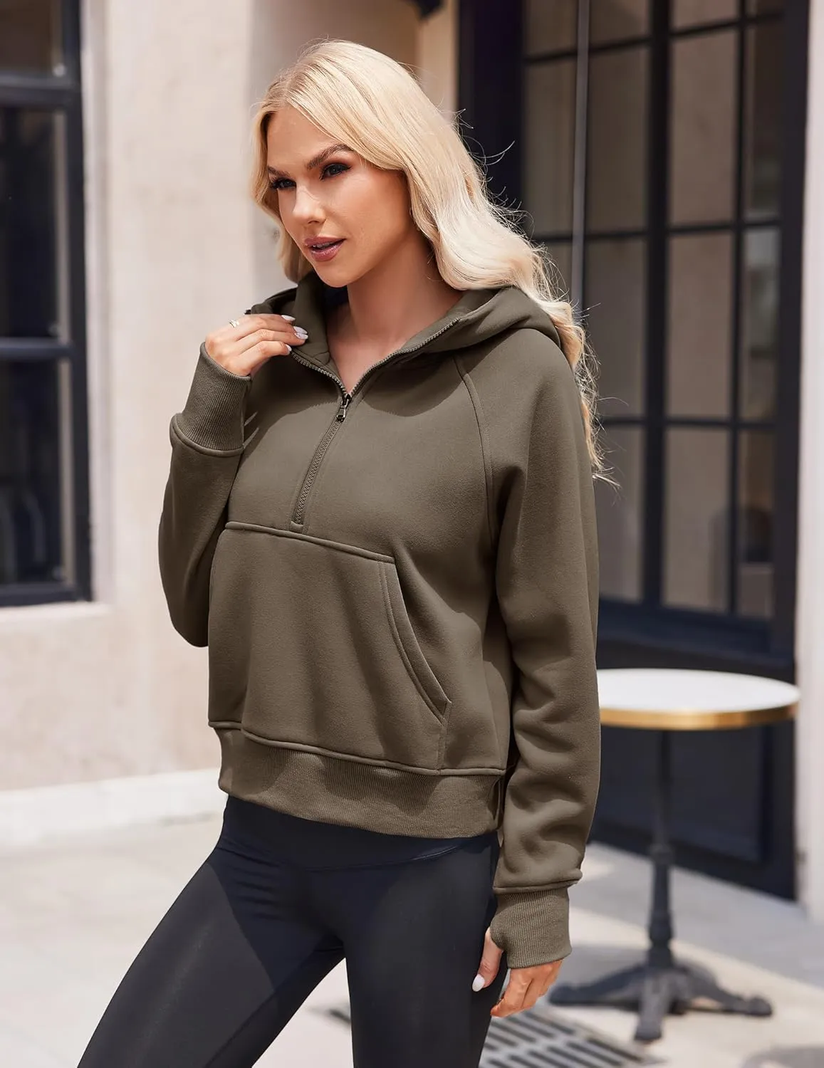 Womens Sweatshirts Half Zip Cropped Hoodies Fleece Pullover Quarter Zip Up Fall Outfits Clothes Spring