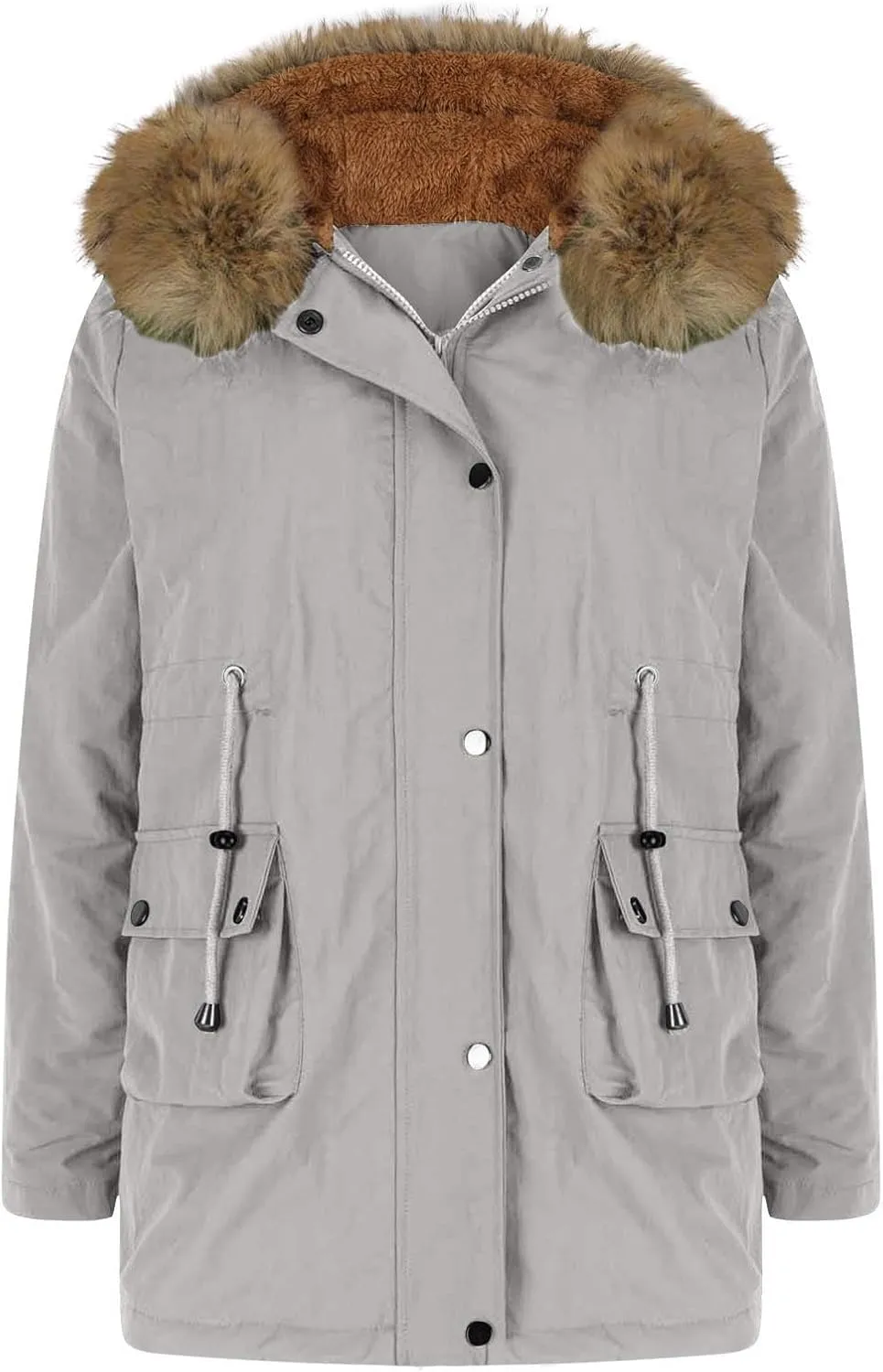 Women's Thicken Sherpa Winter Coat Puffy Warm Snow Jacket With Removable Hood Faux Fur Solid Color Short Coat Parka