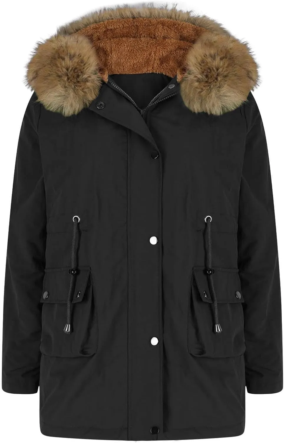 Women's Thicken Sherpa Winter Coat Puffy Warm Snow Jacket With Removable Hood Faux Fur Solid Color Short Coat Parka