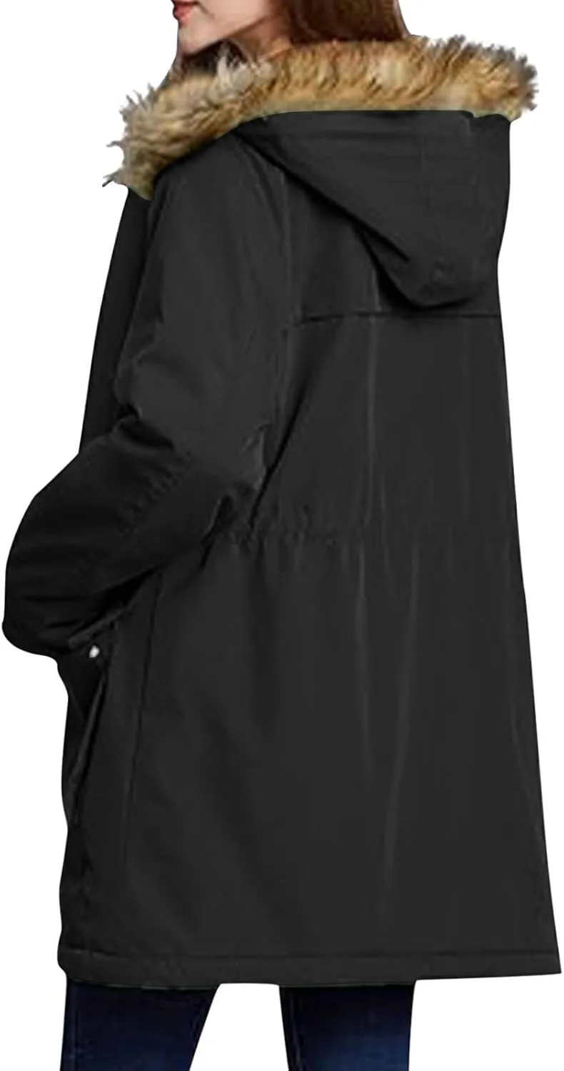 Women's Thicken Sherpa Winter Coat Puffy Warm Snow Jacket With Removable Hood Faux Fur Solid Color Short Coat Parka