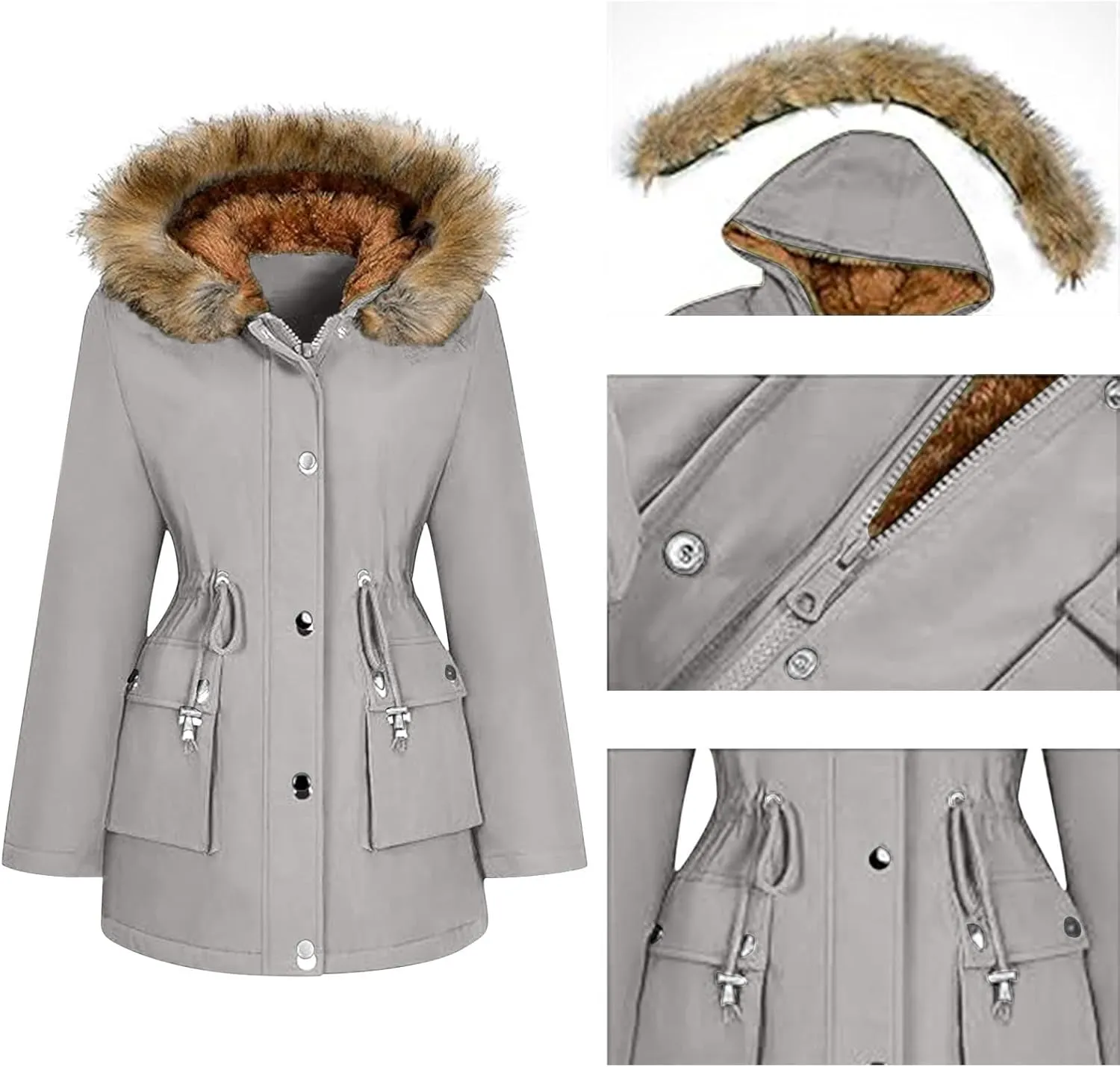 Women's Thicken Sherpa Winter Coat Puffy Warm Snow Jacket With Removable Hood Faux Fur Solid Color Short Coat Parka