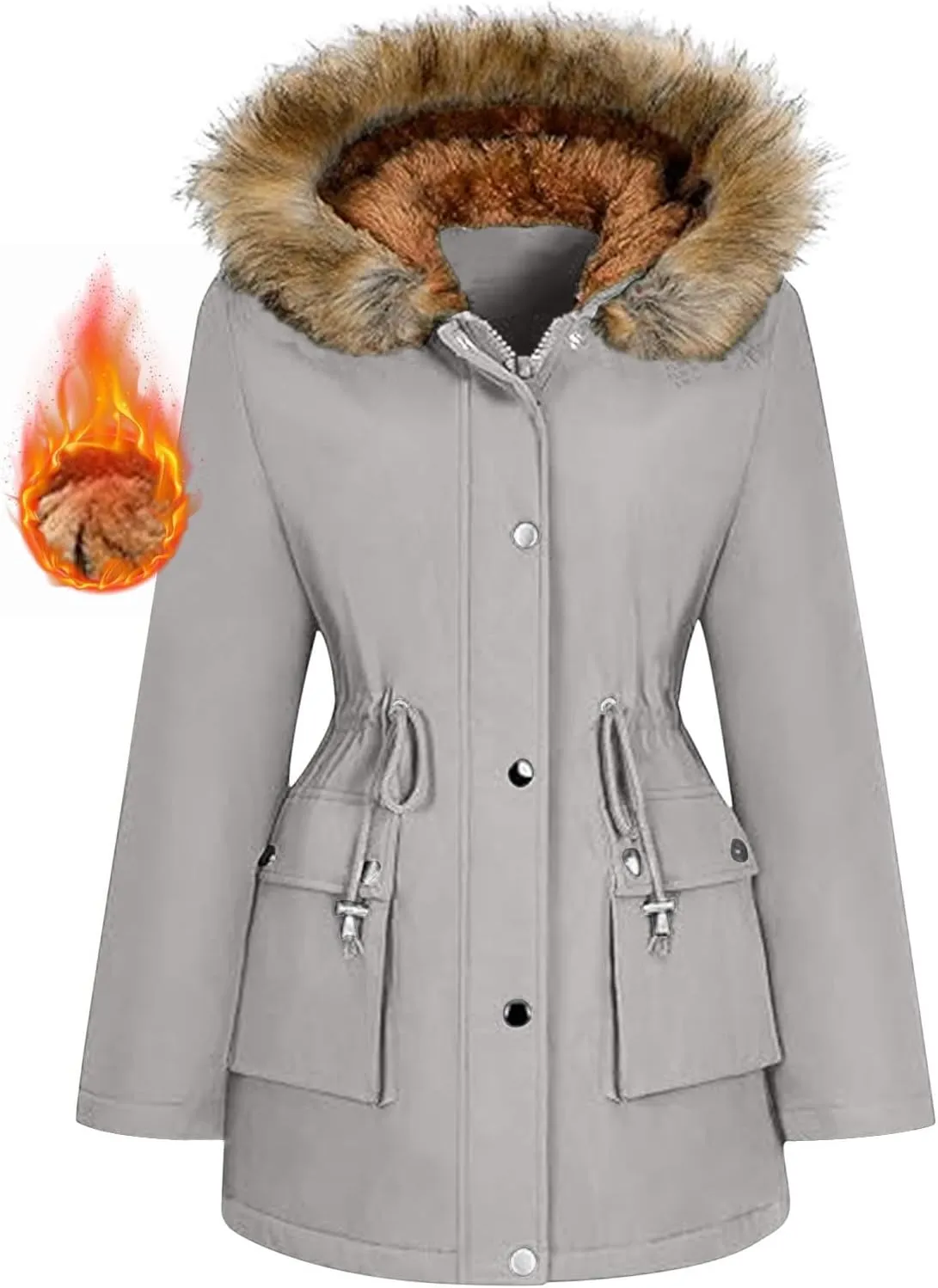Women's Thicken Sherpa Winter Coat Puffy Warm Snow Jacket With Removable Hood Faux Fur Solid Color Short Coat Parka