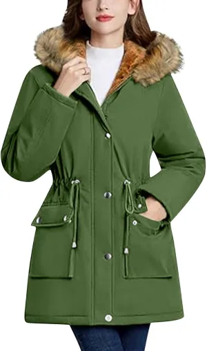 Women's Thicken Sherpa Winter Coat Puffy Warm Snow Jacket With Removable Hood Faux Fur Solid Color Short Coat Parka