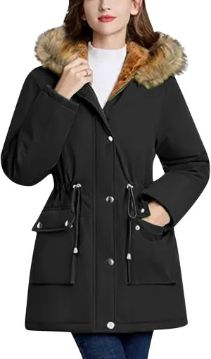 Women's Thicken Sherpa Winter Coat Puffy Warm Snow Jacket With Removable Hood Faux Fur Solid Color Short Coat Parka