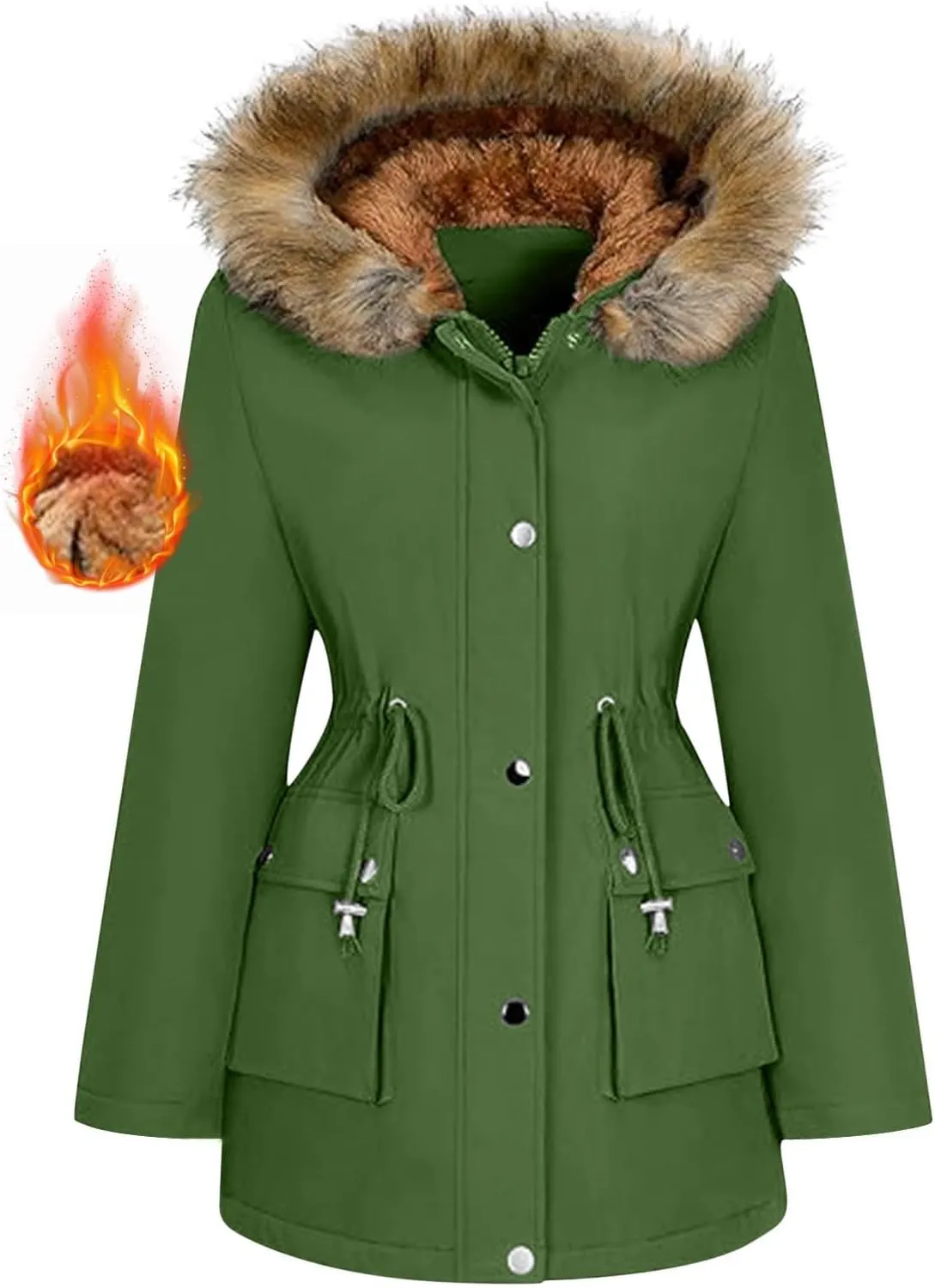 Women's Thicken Sherpa Winter Coat Puffy Warm Snow Jacket With Removable Hood Faux Fur Solid Color Short Coat Parka