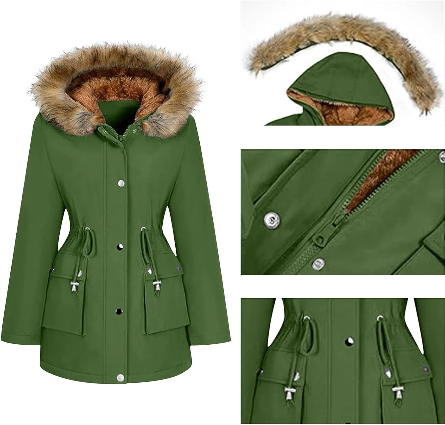 Women's Thicken Sherpa Winter Coat Puffy Warm Snow Jacket With Removable Hood Faux Fur Solid Color Short Coat Parka