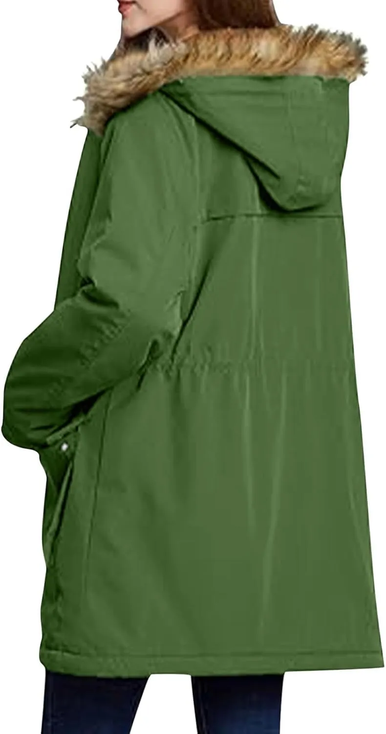 Women's Thicken Sherpa Winter Coat Puffy Warm Snow Jacket With Removable Hood Faux Fur Solid Color Short Coat Parka