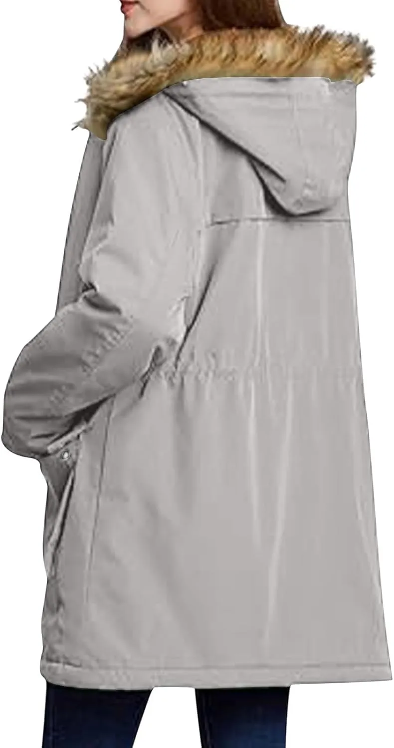 Women's Thicken Sherpa Winter Coat Puffy Warm Snow Jacket With Removable Hood Faux Fur Solid Color Short Coat Parka
