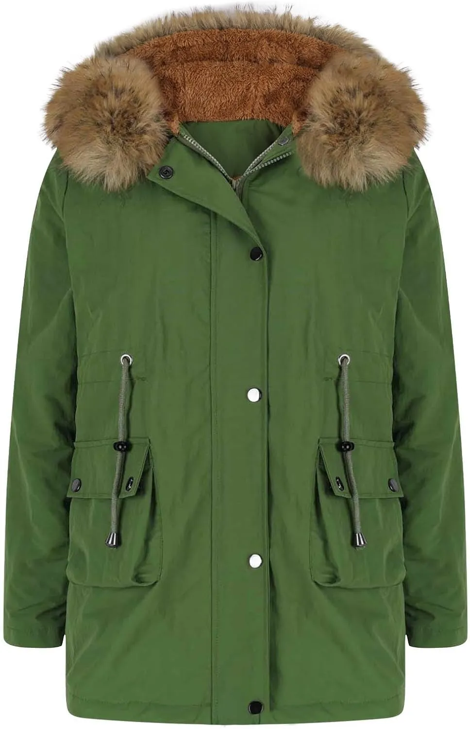 Women's Thicken Sherpa Winter Coat Puffy Warm Snow Jacket With Removable Hood Faux Fur Solid Color Short Coat Parka