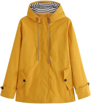 Womens Trench Coat Lightweight Casual Outdoor Sport Jacket Hooded Zip Up Long Sleeve Windproof Jackets with Pockets