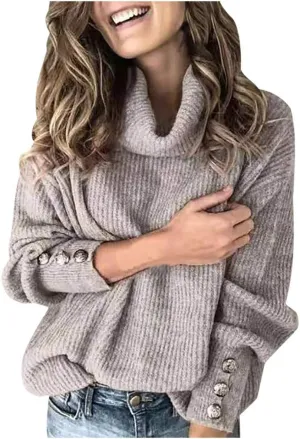 Womens Turtleneck Sweater Oversized Chunky Sweater Cowl Neck Cute Cable Knit Sweater Winter Comfy Pullover Jumper Top