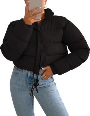 Womens Warm Winter Coat Down Short Puffer Jacket Light Weight Windproof Jackets Packable Ultra with Pockets